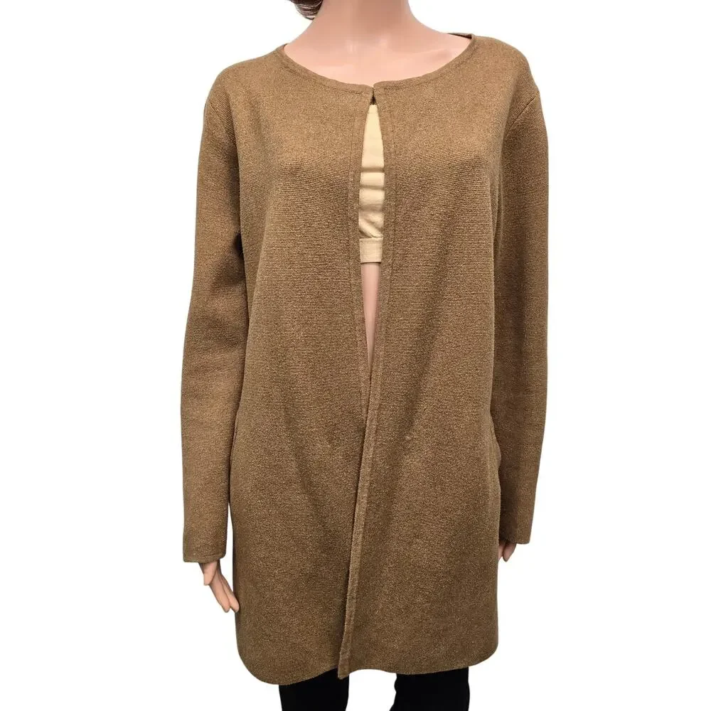 J. Crew Vanessa Cardigan Sweater Jacket Open Front Longline S Cotton Camel Tan